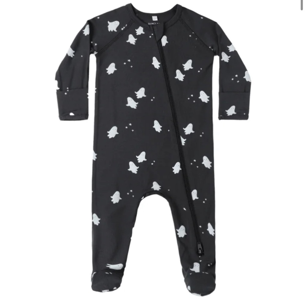 Quincy Mae Black Ghost Print Footie Bamboo